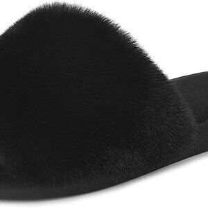 Women's Faux Fur Slippers Fuzzy Open Toe House Shoes Memory Foam Indoor Outdoor